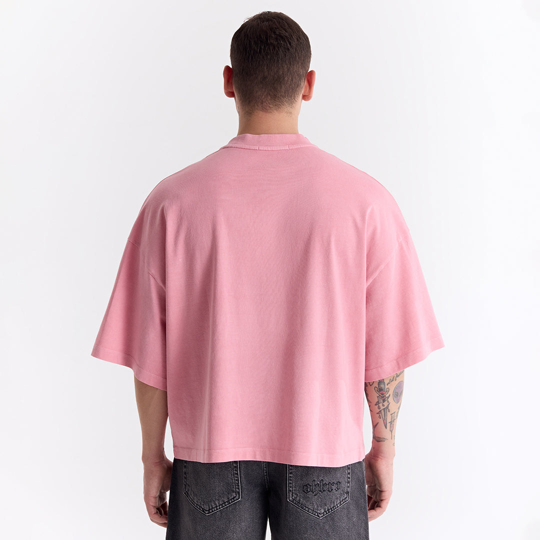 Açık Pembe Klasik Logo Super Oversize Crop Tişört