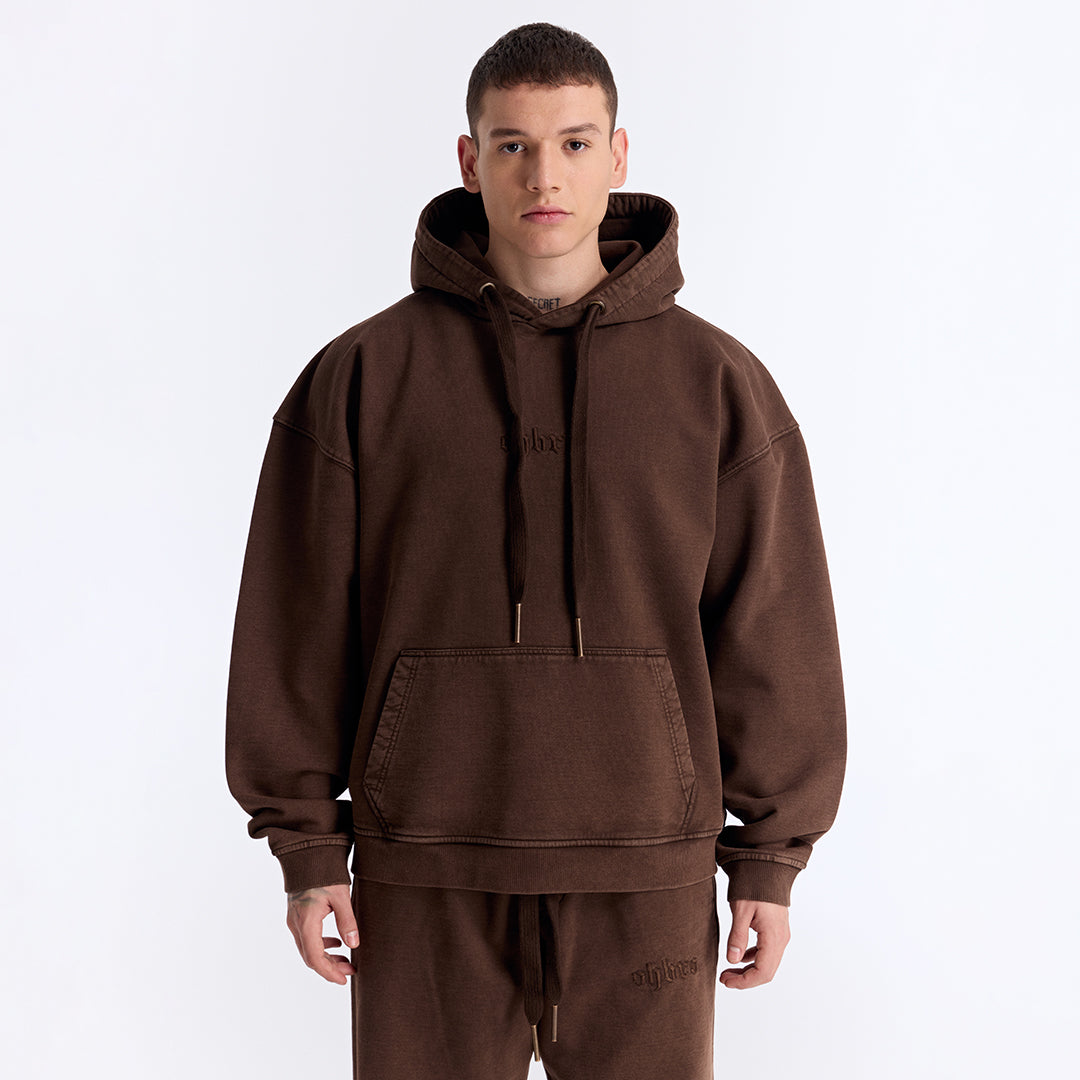 Kahverengi Yıkamalı Kapüşonlu Oversize Sweatshirt