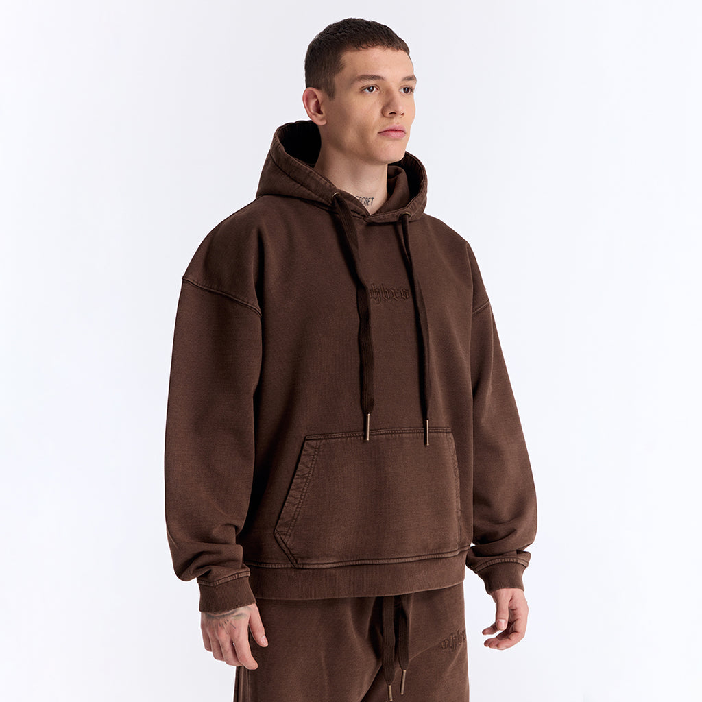 Kahverengi Yıkamalı Kapüşonlu Oversize Sweatshirt