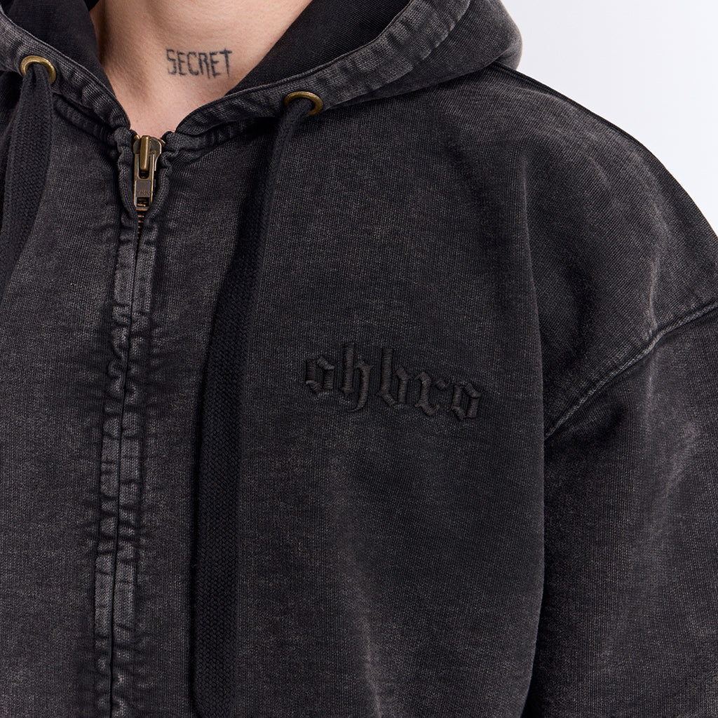 Siyah Yıkamalı Kapüşonlu Fermuarlı Oversize Sweatshirt