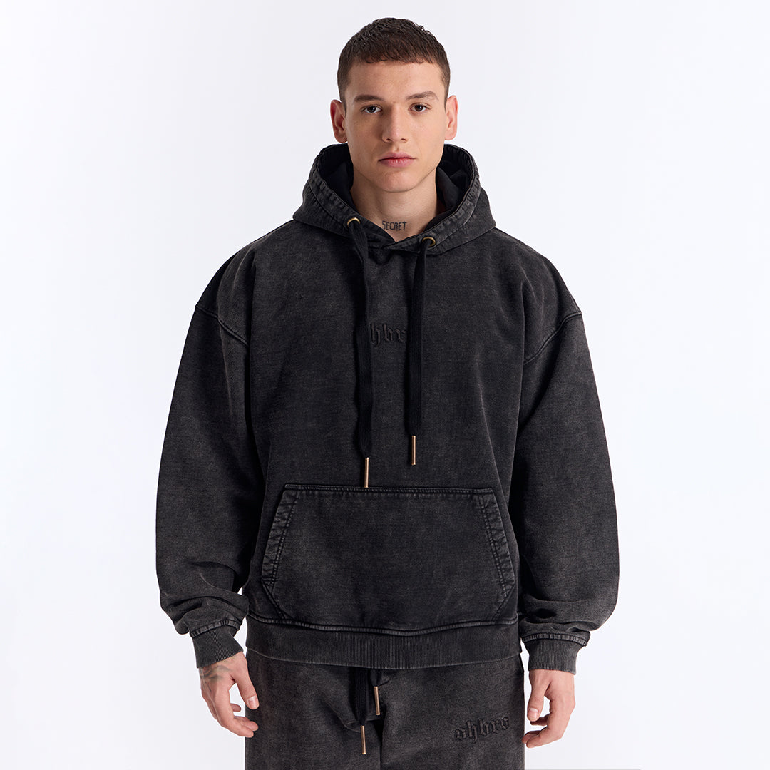 Siyah Yıkamalı Kapüşonlu Oversize Sweatshirt