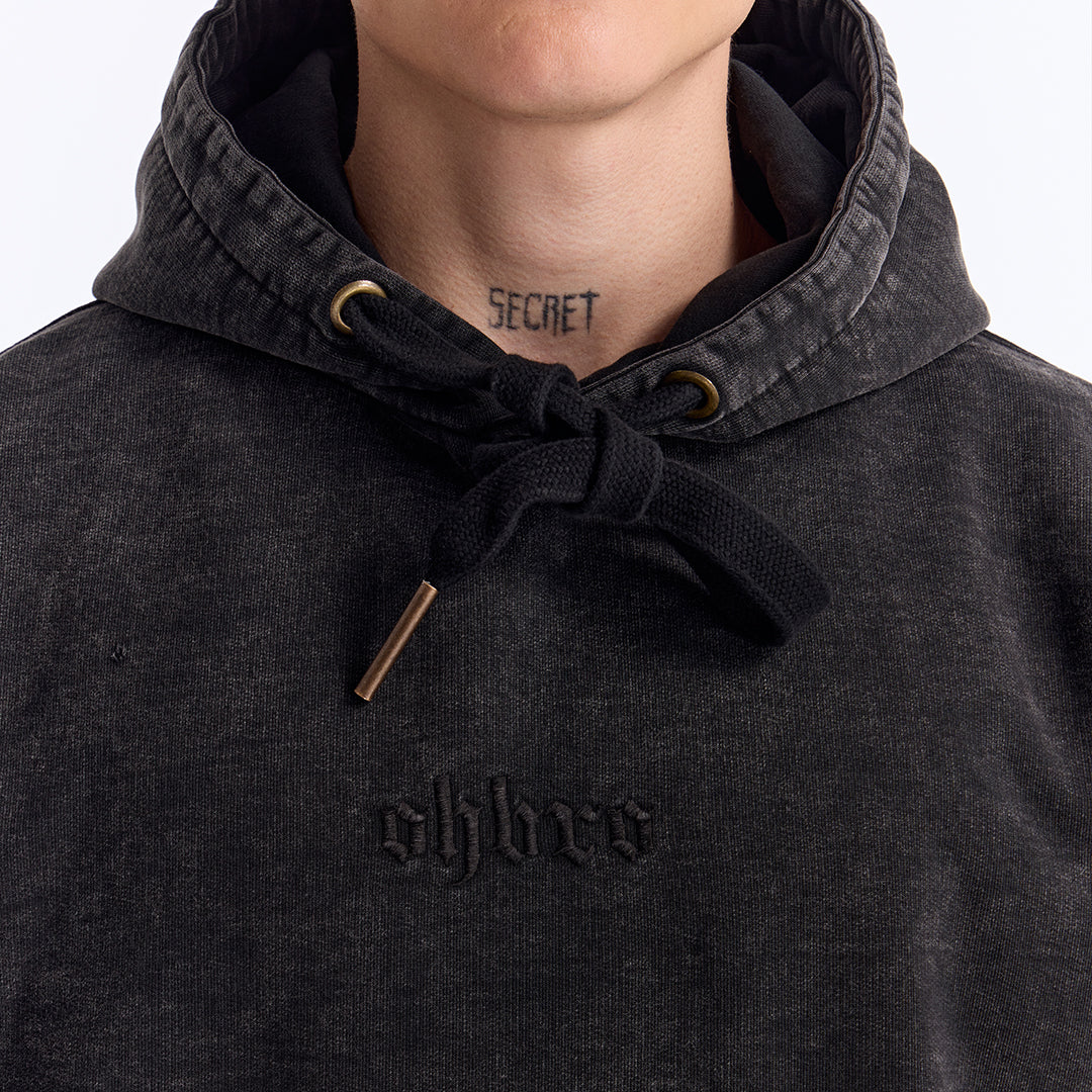 Siyah Yıkamalı Kapüşonlu Oversize Sweatshirt