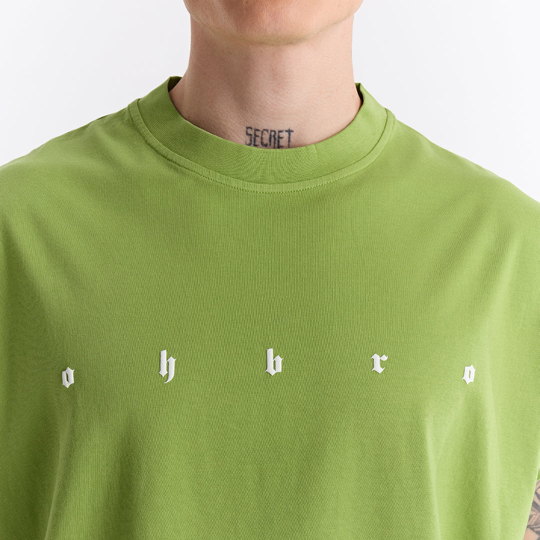 Keskin Yeşil Uzun Logo Super Oversize Crop Kolsuz Tişört