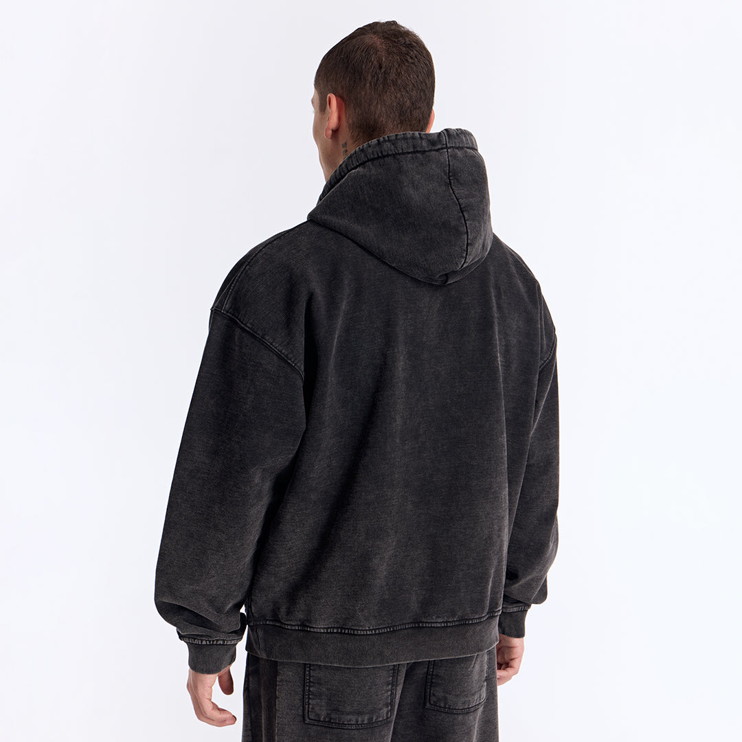 Siyah Yıkamalı Kapüşonlu Oversize Sweatshirt