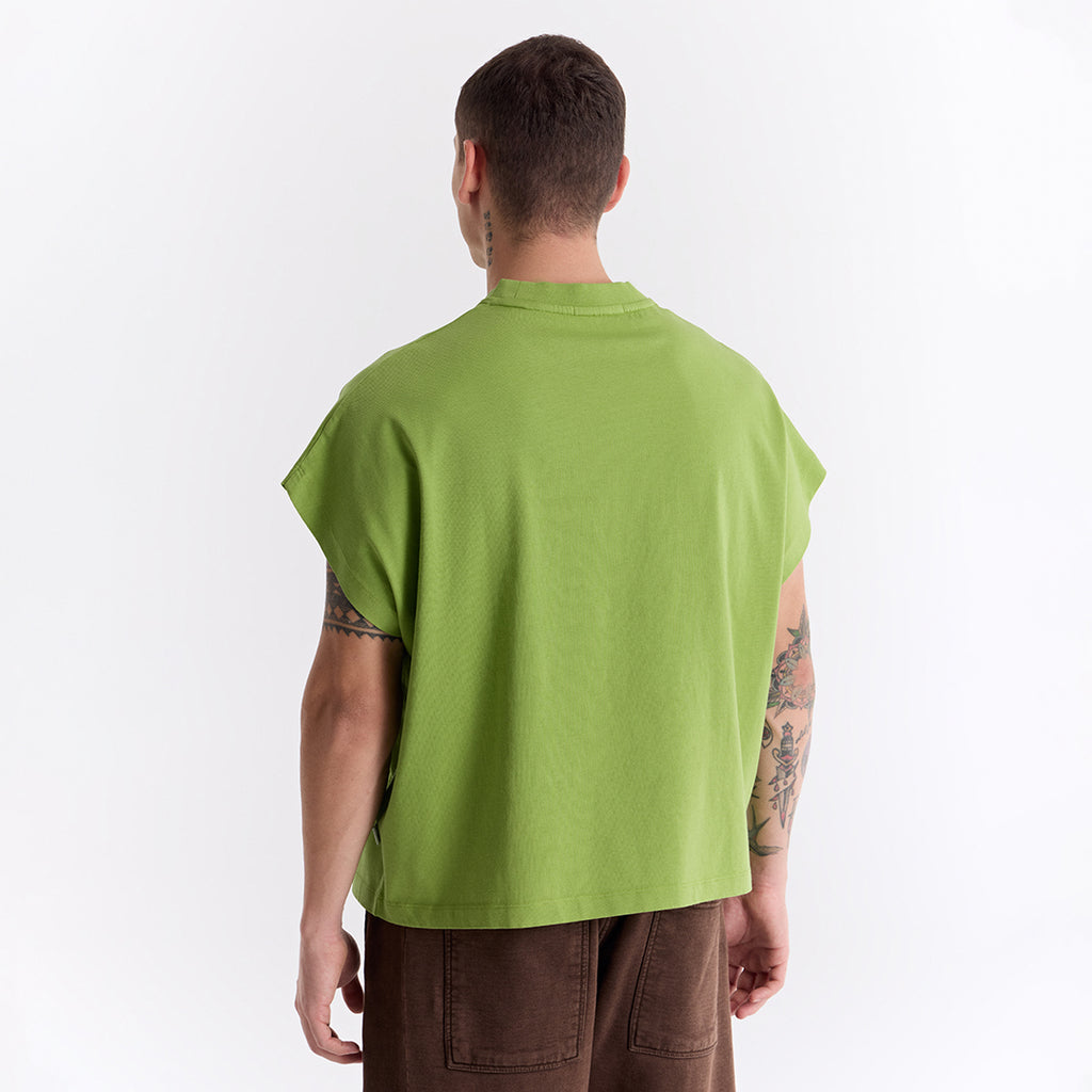 Keskin Yeşil Uzun Logo Super Oversize Crop Kolsuz Tişört