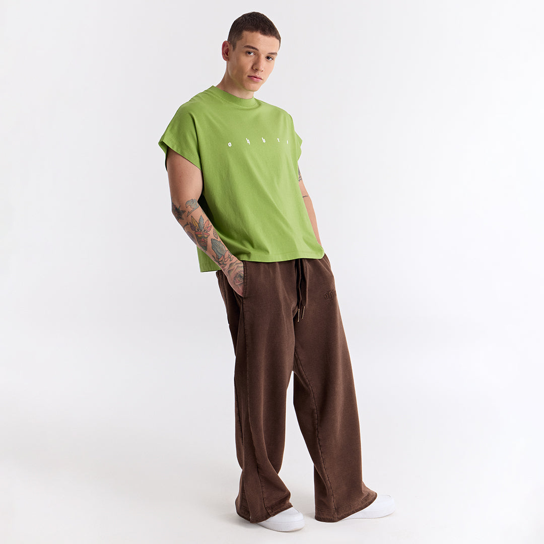 Keskin Yeşil Uzun Logo Super Oversize Crop Kolsuz Tişört