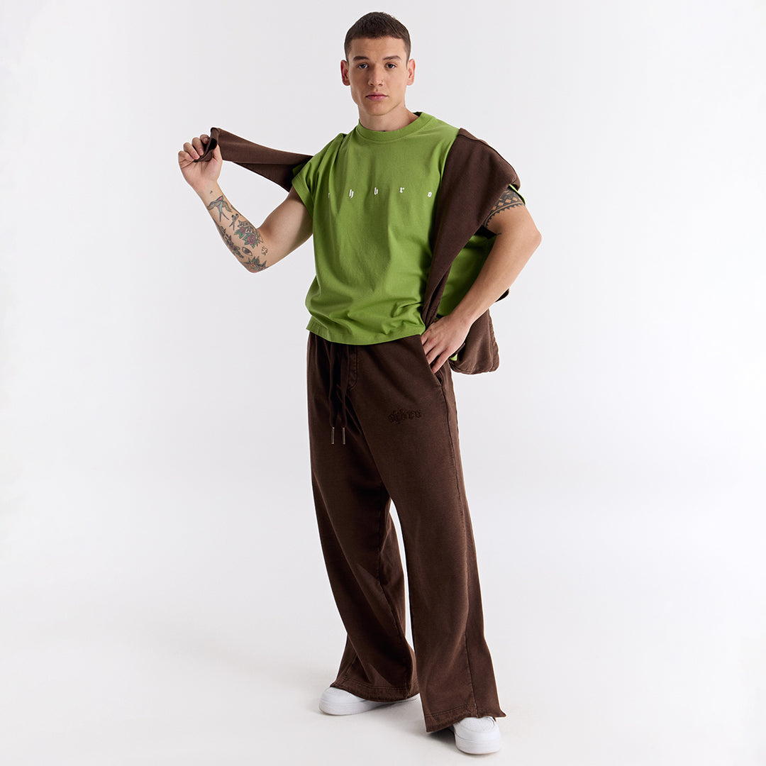 Keskin Yeşil Uzun Logo Super Oversize Crop Kolsuz Tişört