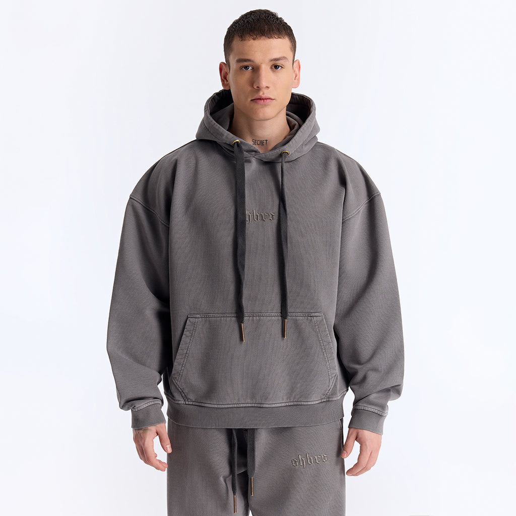 Gri Yıkamalı Kapüşonlu Oversize Sweatshirt