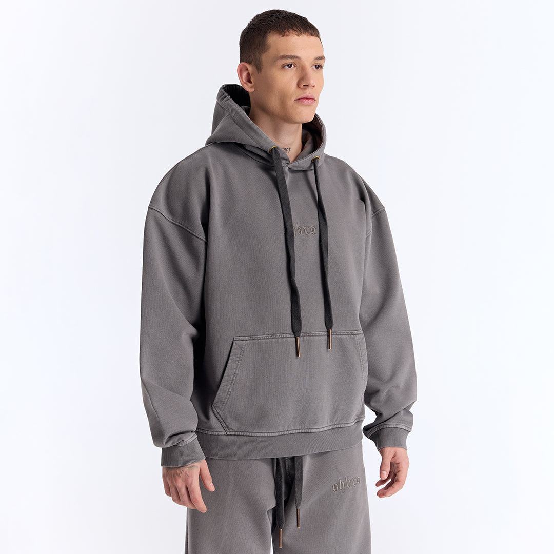 Gri Yıkamalı Kapüşonlu Oversize Sweatshirt
