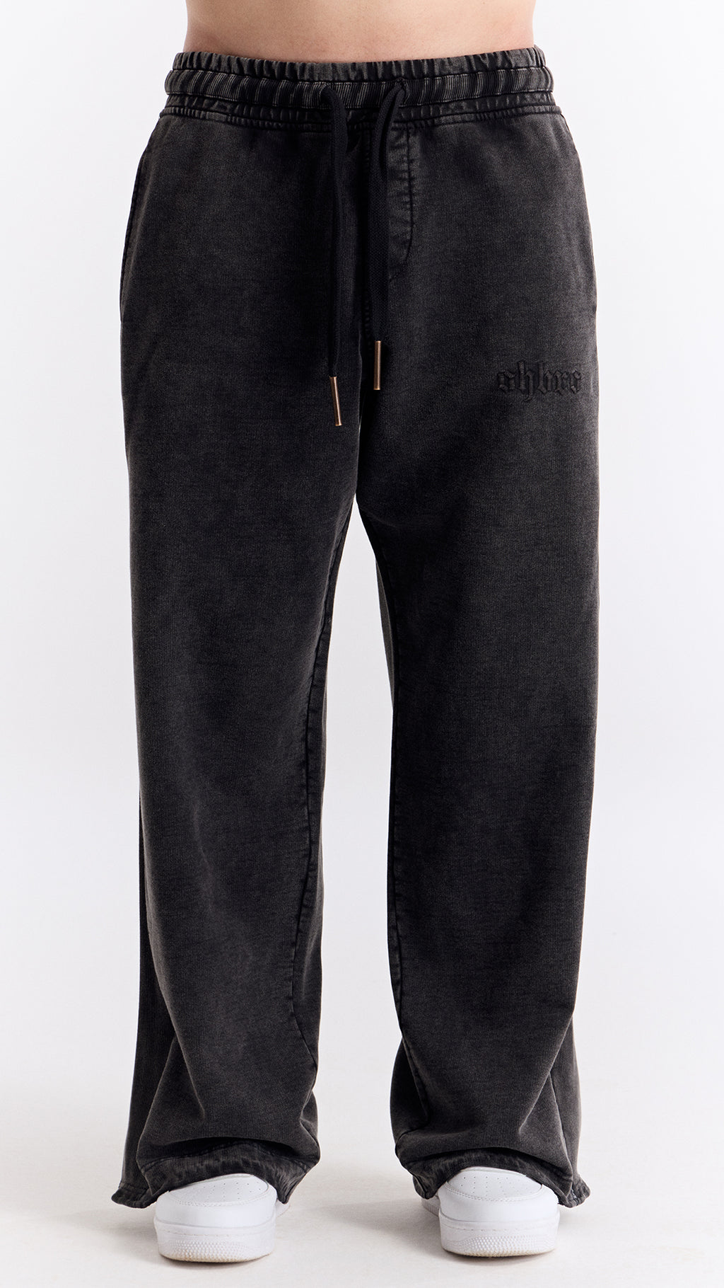 Siyah Yıkamalı Ribana Detaylı Eşofman Altı