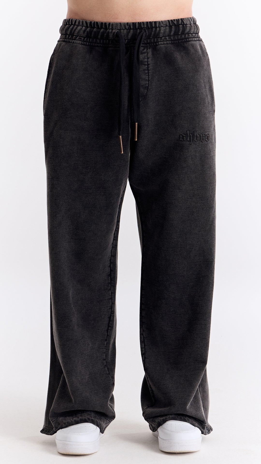 Siyah Yıkamalı Ribana Detaylı Eşofman Altı