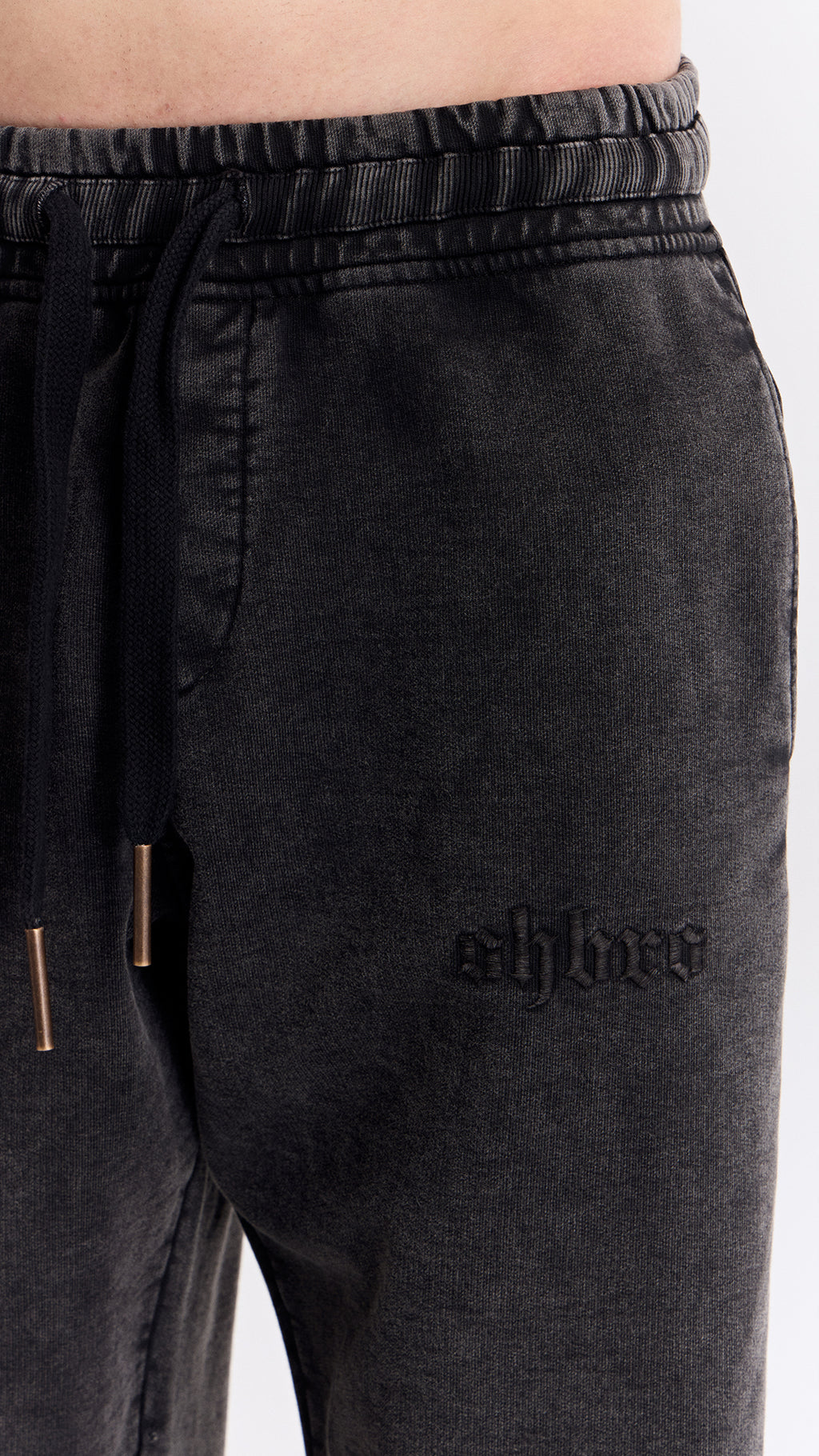 Siyah Yıkamalı Ribana Detaylı Eşofman Altı