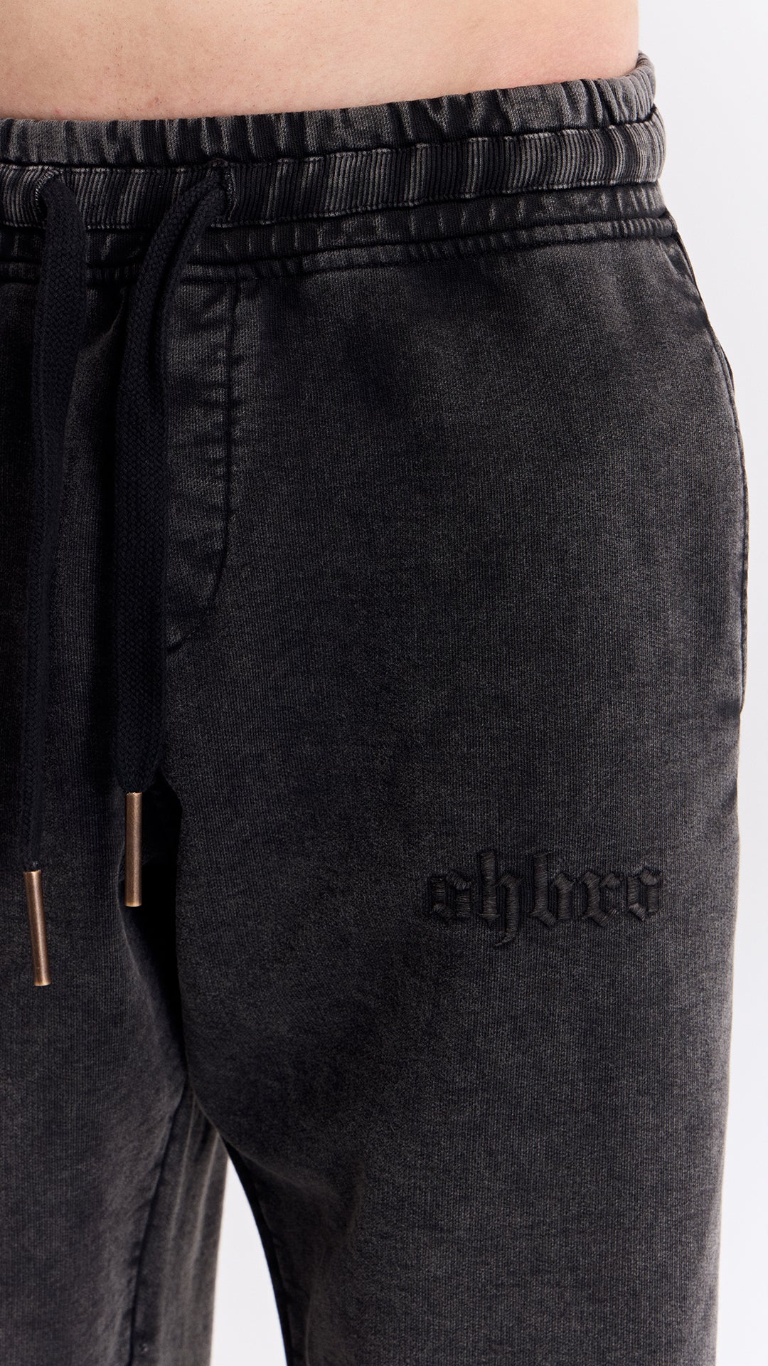 Siyah Yıkamalı Ribana Detaylı Eşofman Altı