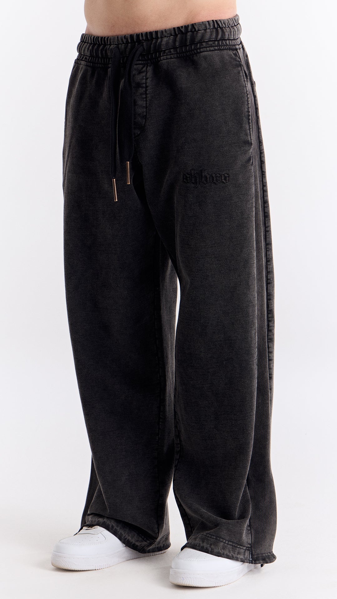 Siyah Yıkamalı Ribana Detaylı Eşofman Altı