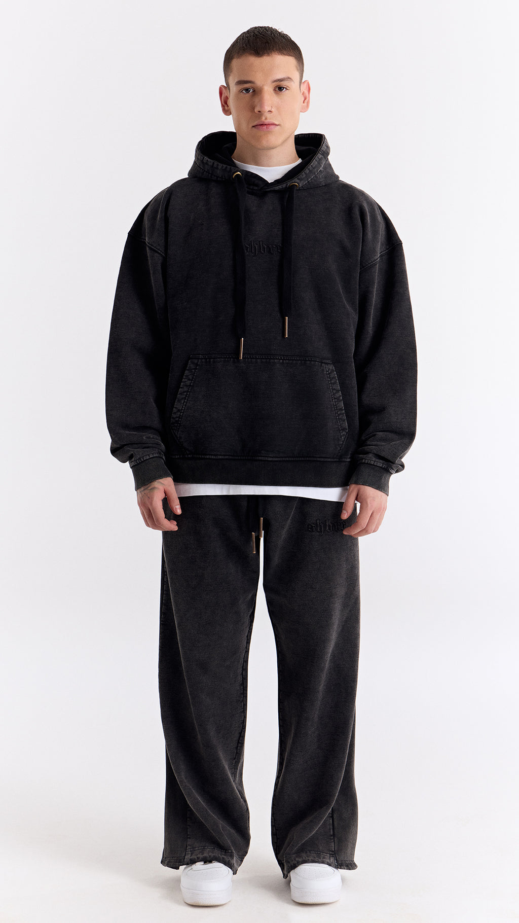 Siyah Yıkamalı Ribana Detaylı Eşofman Altı