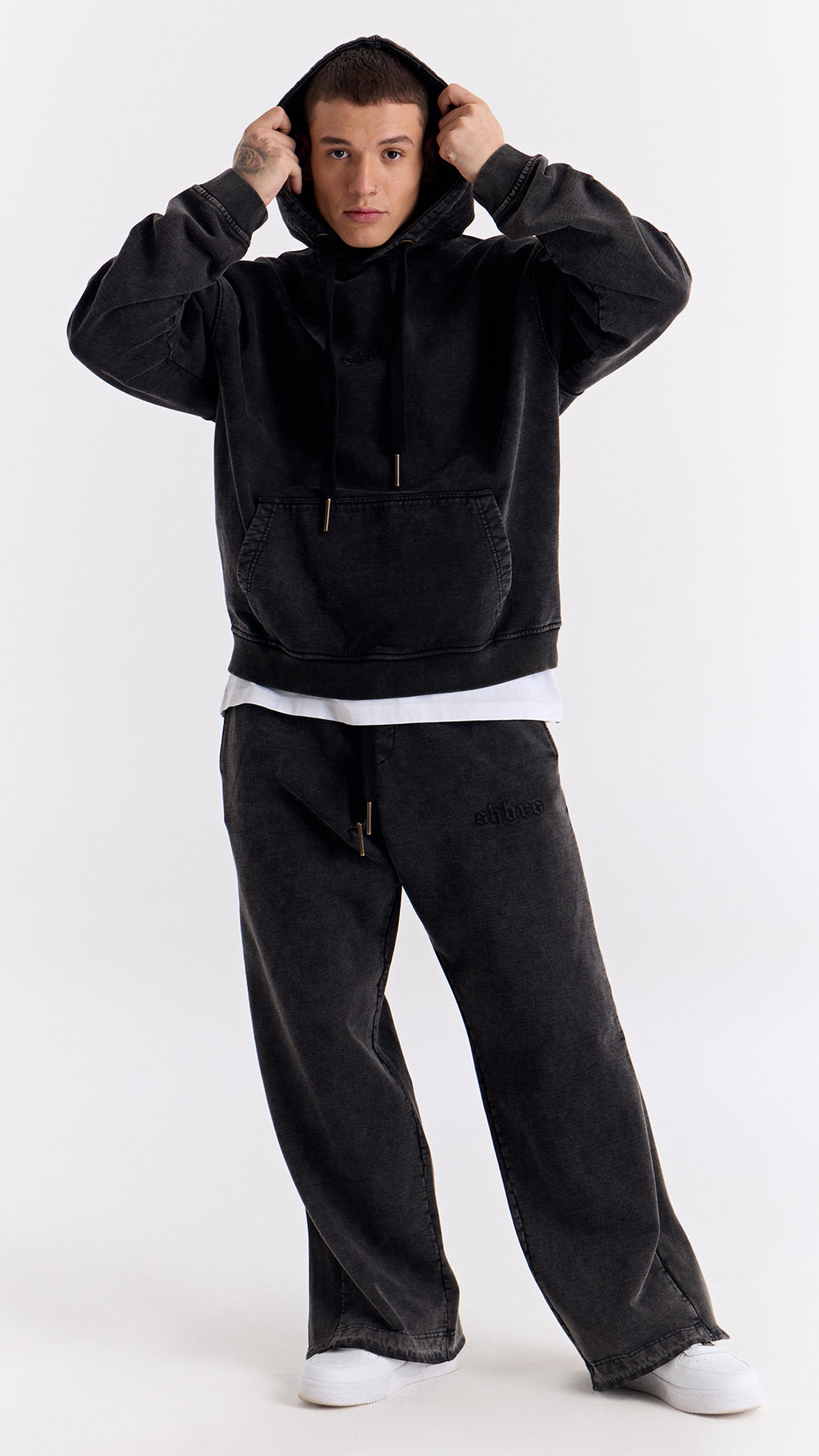 Siyah Yıkamalı Ribana Detaylı Eşofman Altı