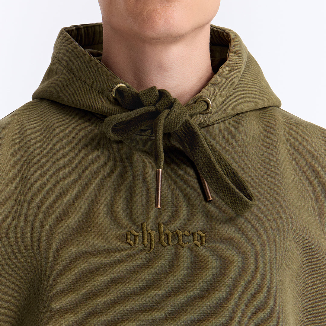 Haki Yıkamalı Kapüşonlu Oversize Sweatshirt