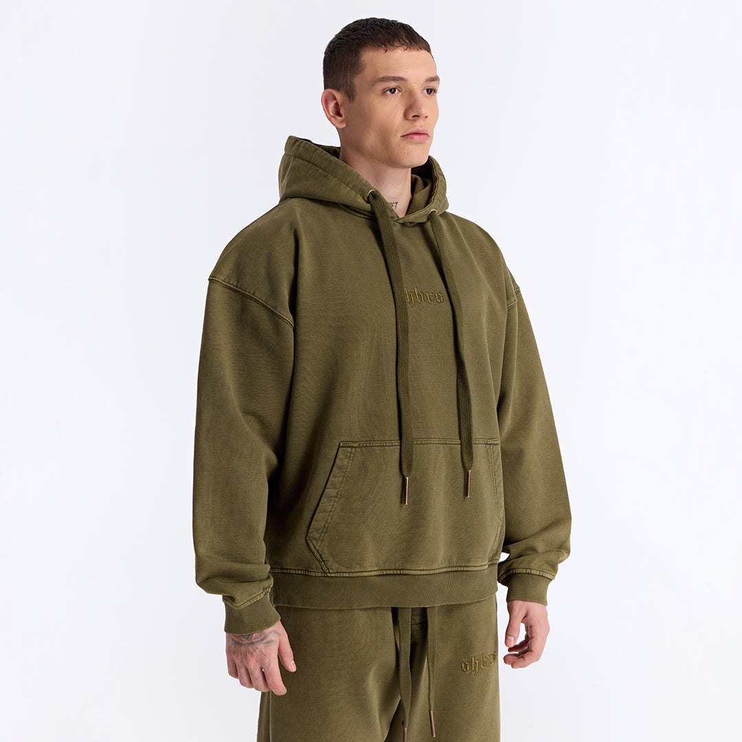 Haki Yıkamalı Kapüşonlu Oversize Sweatshirt