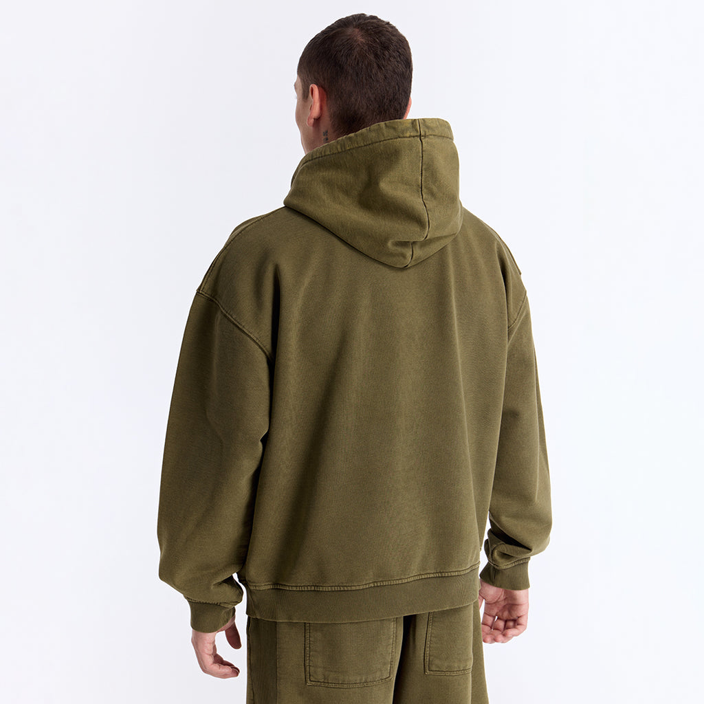Haki Yıkamalı Kapüşonlu Oversize Sweatshirt
