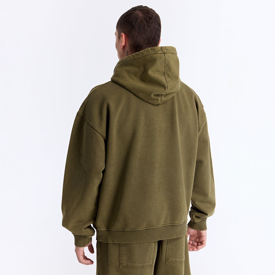 Haki Yıkamalı Kapüşonlu Oversize Sweatshirt