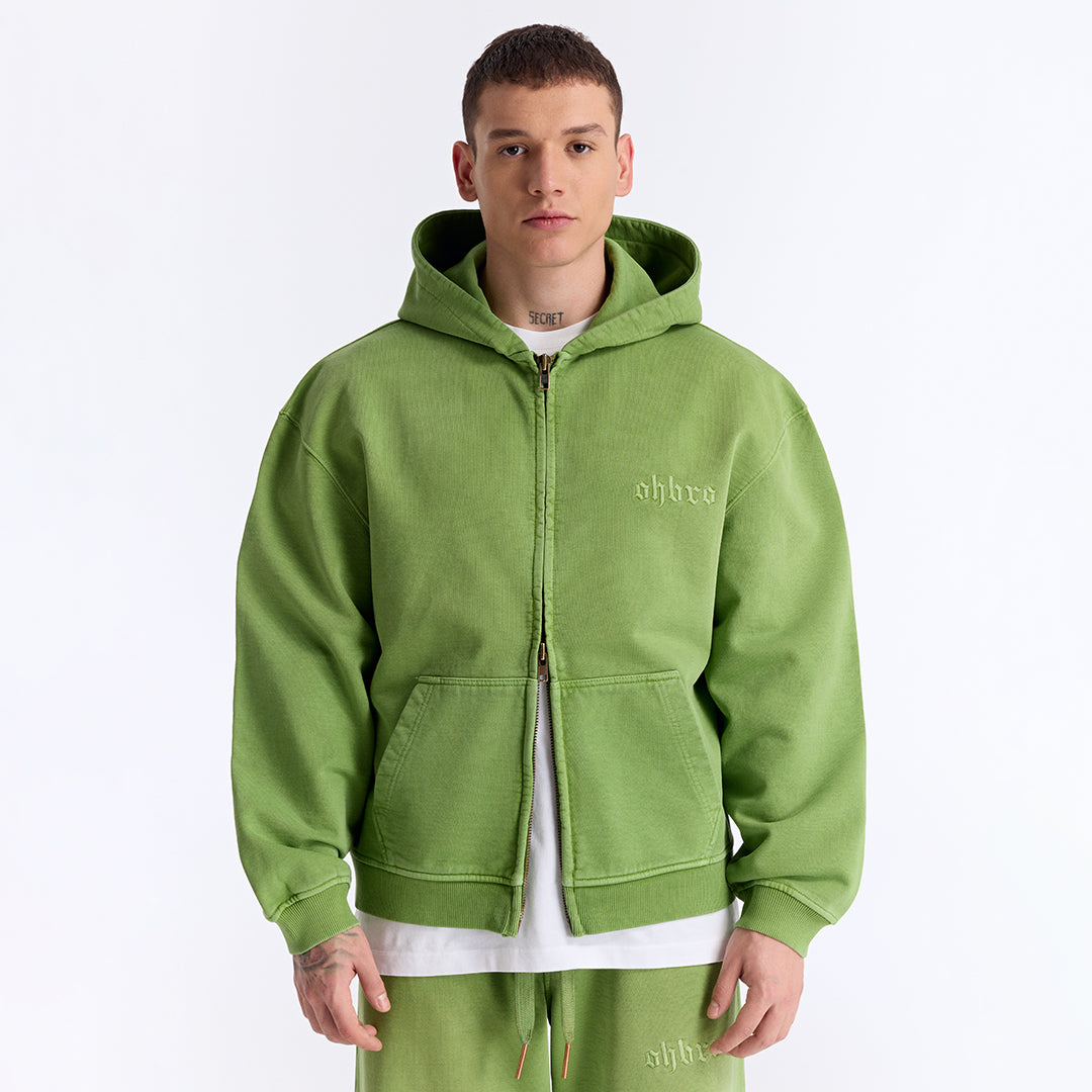 Sun Fade Yeşil Kapüşonlu Fermuarlı Boxy Fit Sweatshirt