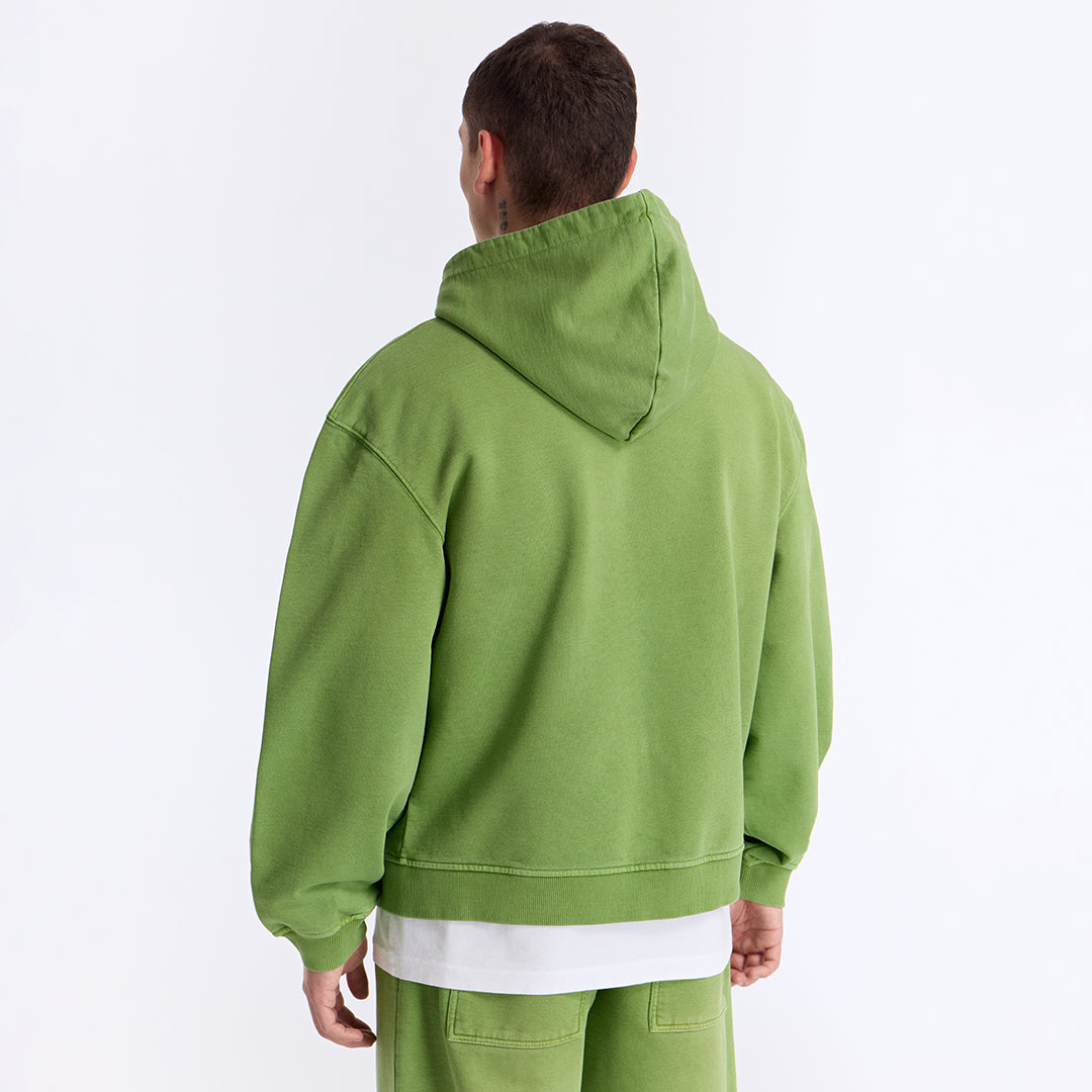 Sun Fade Yeşil Kapüşonlu Fermuarlı Boxy Fit Sweatshirt