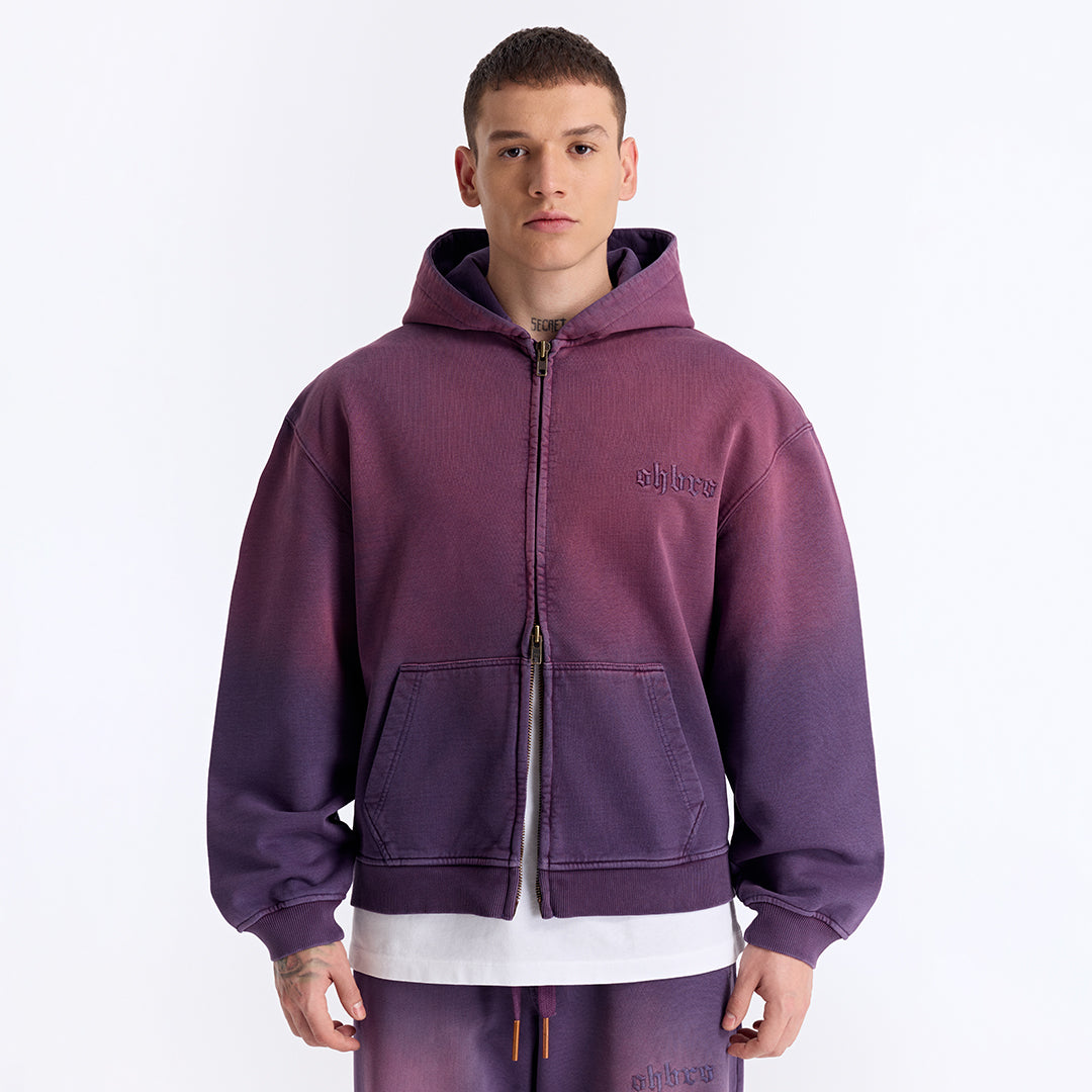 Sun Fade Mor Kapüşonlu Fermuarlı Boxy Fit Sweatshirt