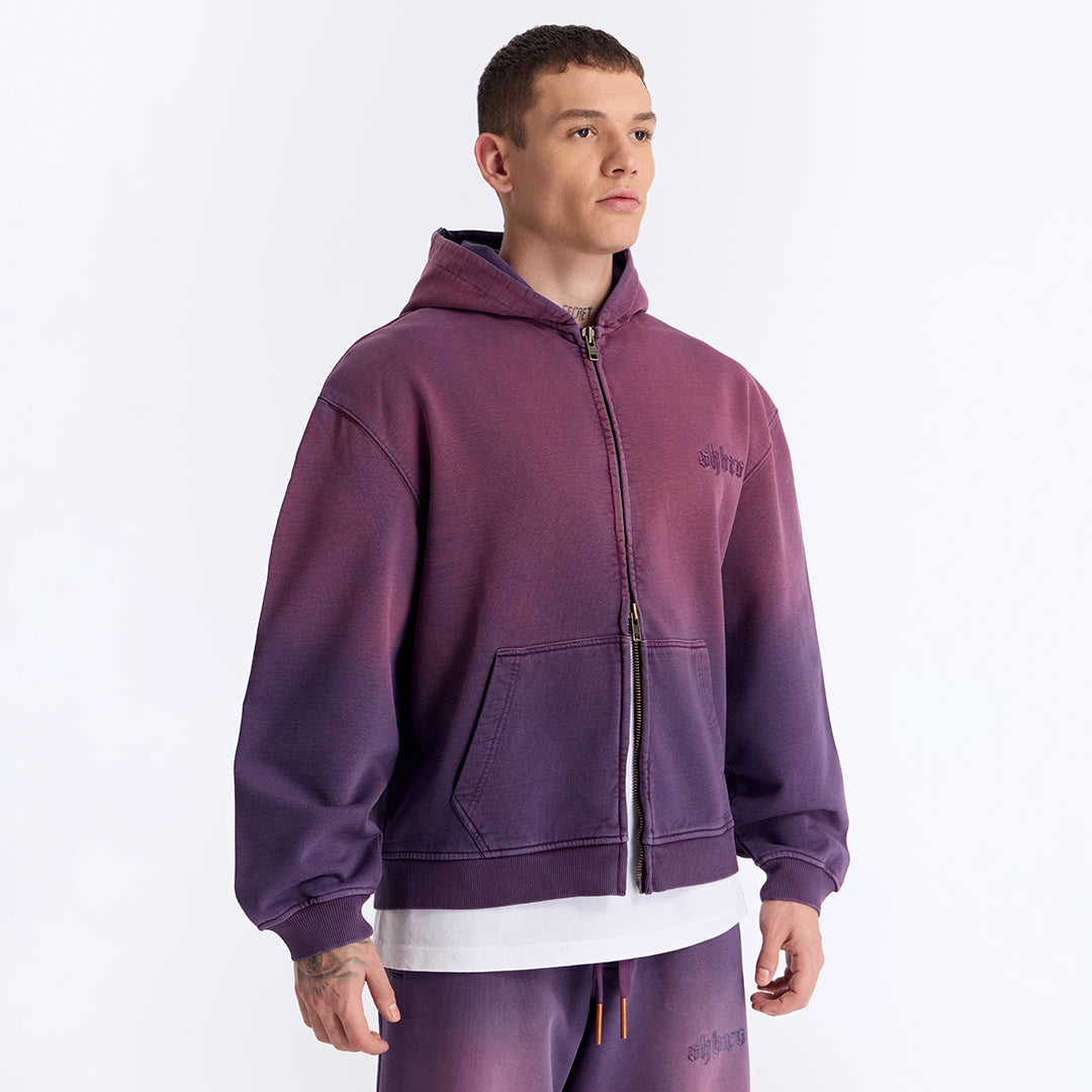 Sun Fade Mor Kapüşonlu Fermuarlı Boxy Fit Sweatshirt