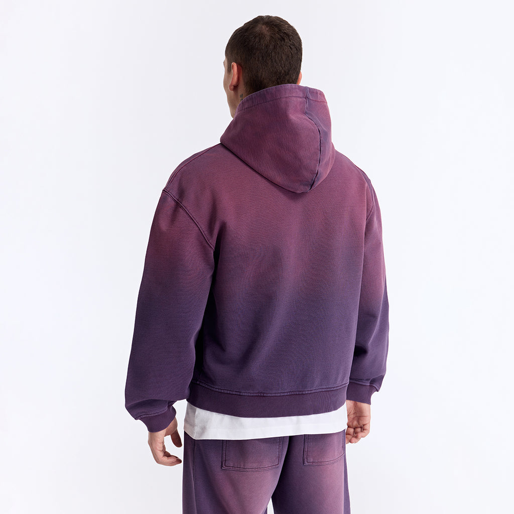 Sun Fade Mor Kapüşonlu Fermuarlı Boxy Fit Sweatshirt