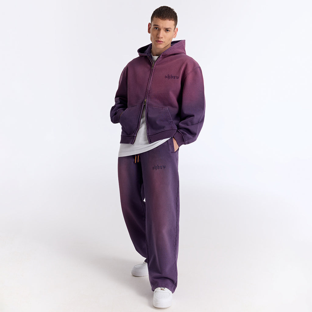 Sun Fade Mor Kapüşonlu Fermuarlı Boxy Fit Sweatshirt