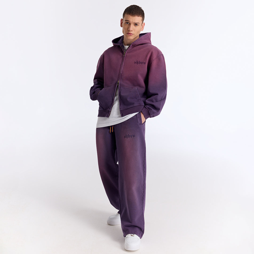 Sun Fade Mor Kapüşonlu Fermuarlı Boxy Fit Sweatshirt