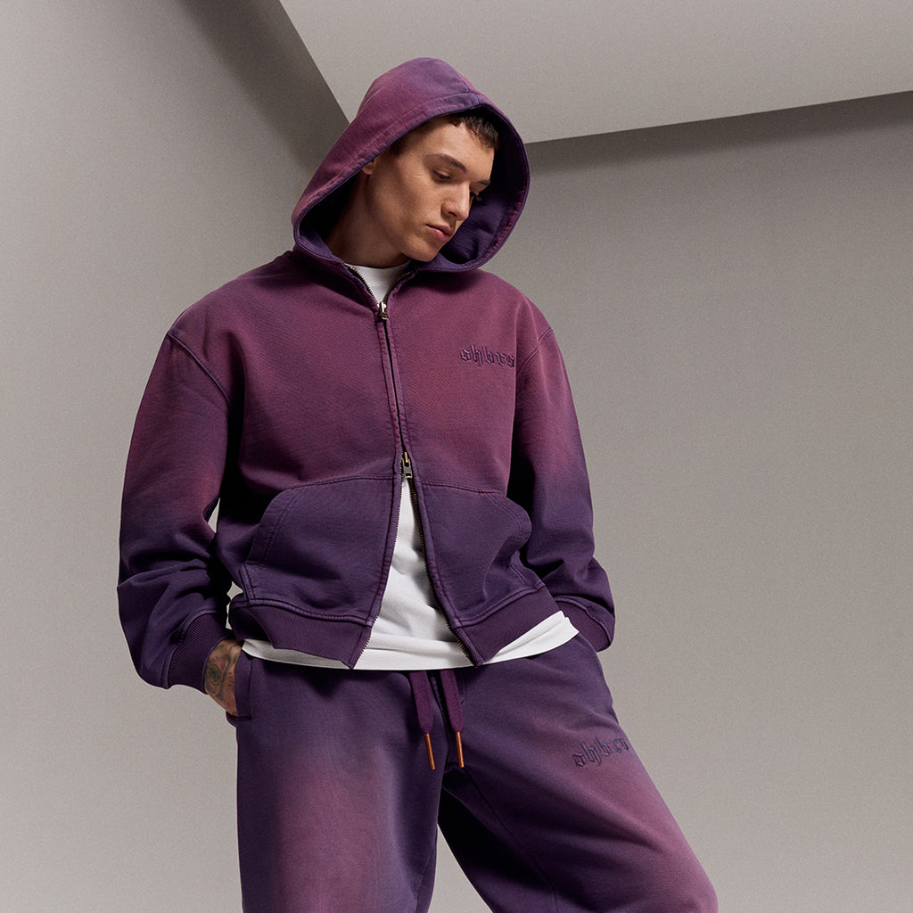 Sun Fade Mor Kapüşonlu Fermuarlı Boxy Fit Sweatshirt