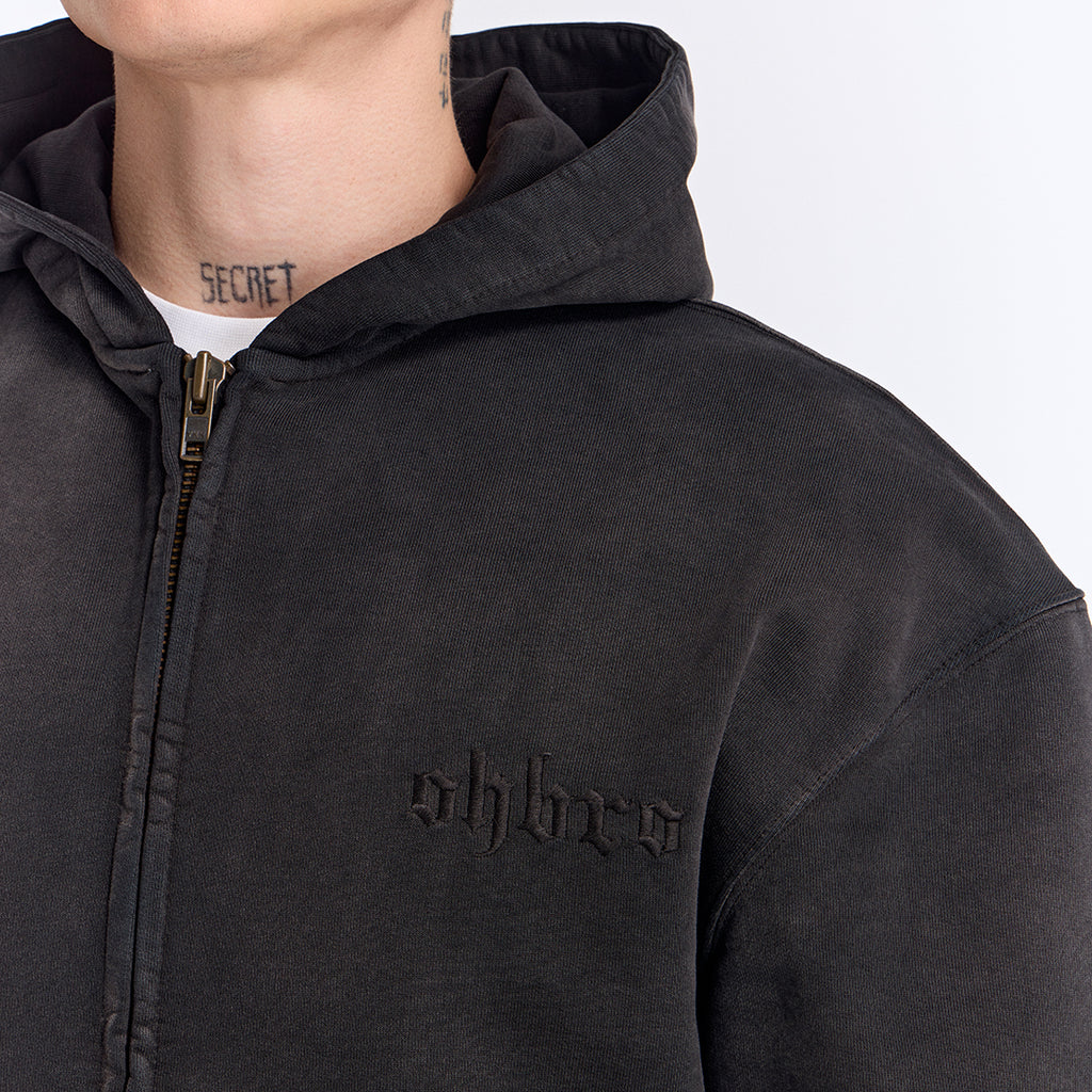 Sun Fade Siyah Kapüşonlu Fermuarlı Boxy Fit Sweatshirt