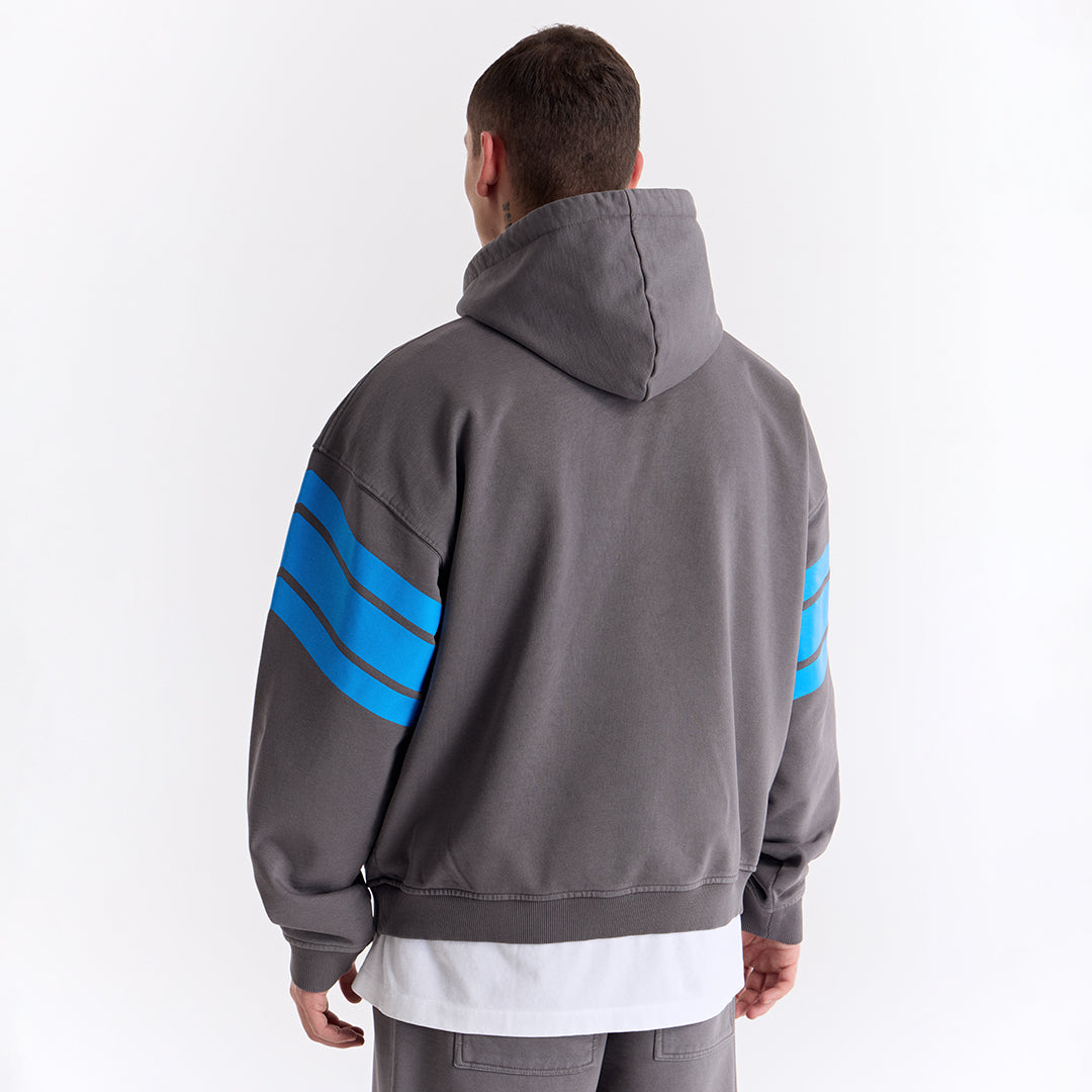 Gri 75 Baskılı Kapüşonlu Oversize Sweatshirt