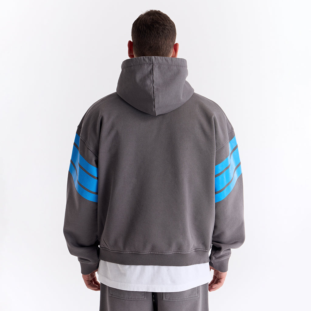 Gri 75 Baskılı Kapüşonlu Oversize Sweatshirt