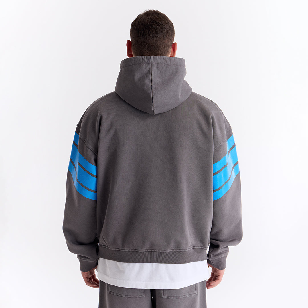 Gri 75 Baskılı Kapüşonlu Oversize Sweatshirt