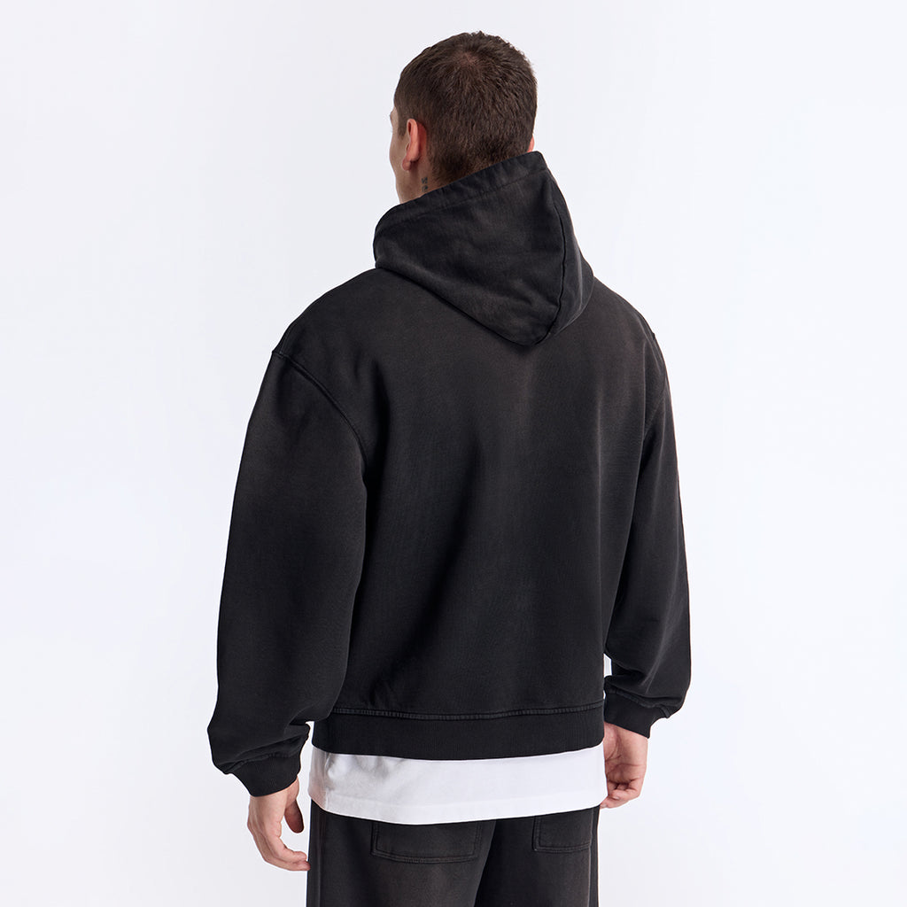 Sun Fade Siyah Kapüşonlu Fermuarlı Boxy Fit Sweatshirt