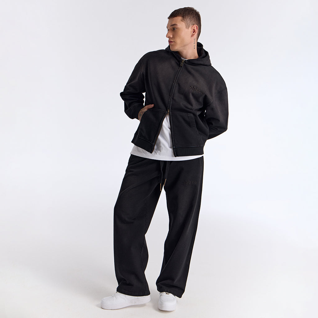 Sun Fade Siyah Kapüşonlu Fermuarlı Boxy Fit Sweatshirt