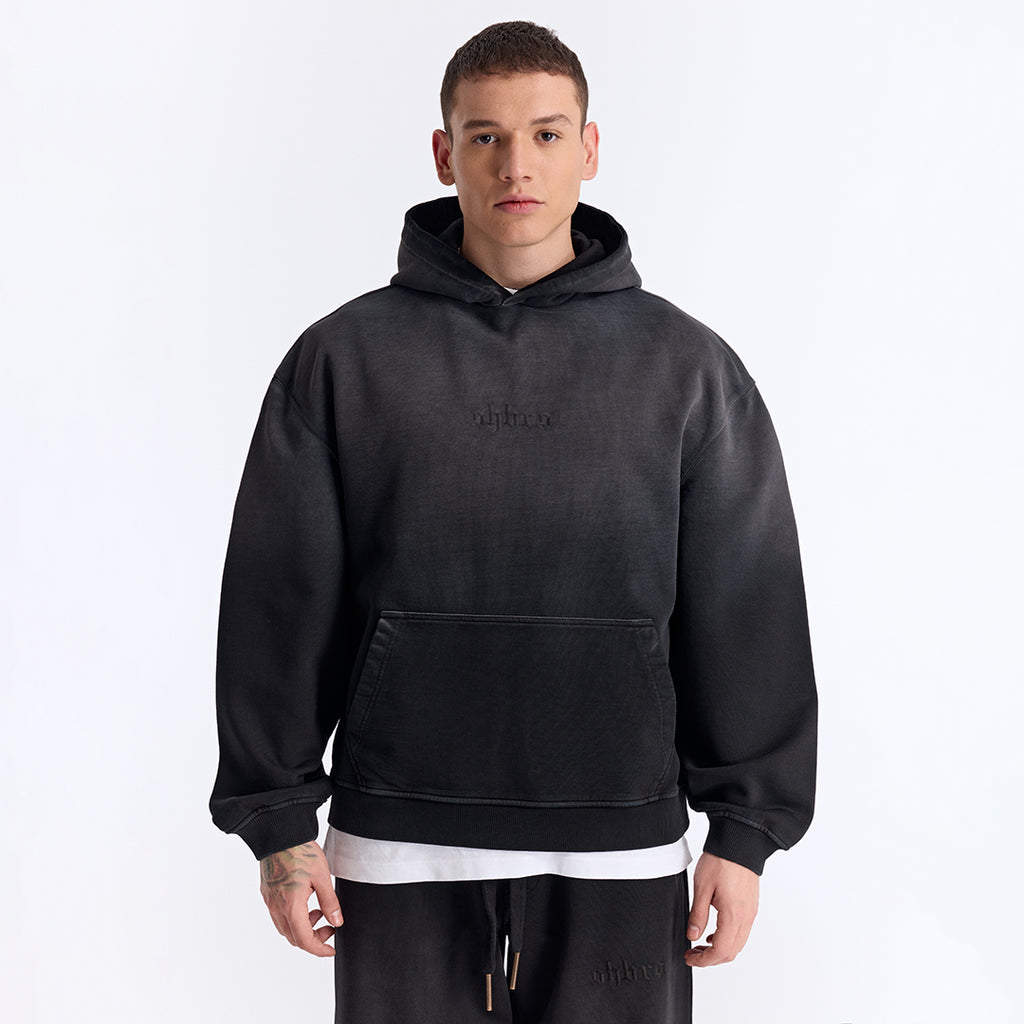 Sun Fade Siyah Kapüşonlu Boxy Fit Sweatshirt