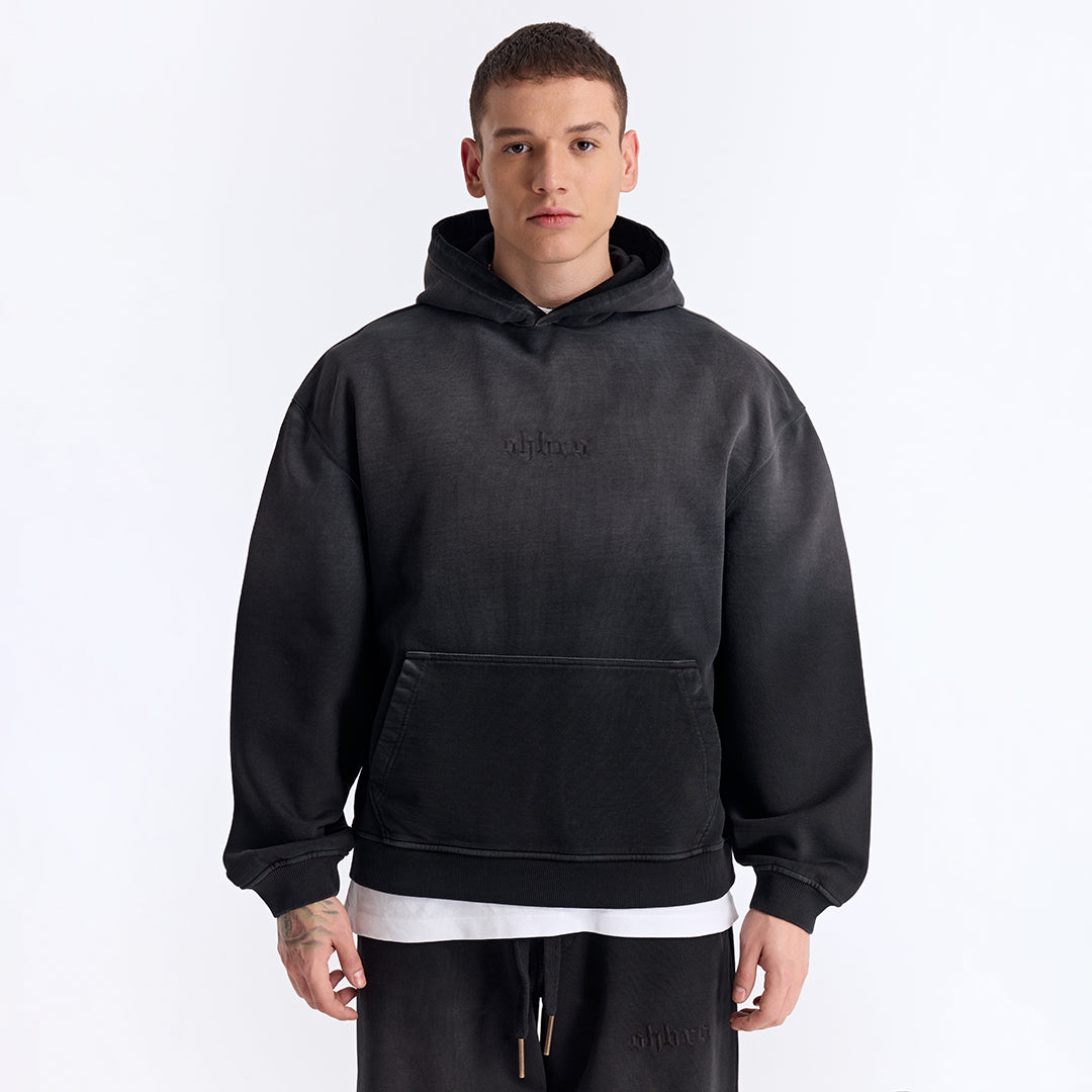 Sun Fade Siyah Kapüşonlu Boxy Fit Sweatshirt