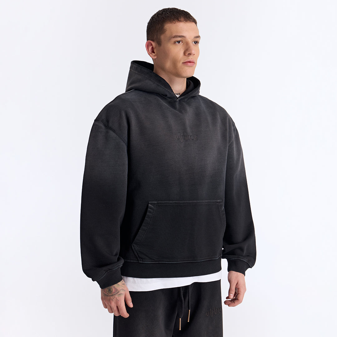 Sun Fade Siyah Kapüşonlu Boxy Fit Sweatshirt