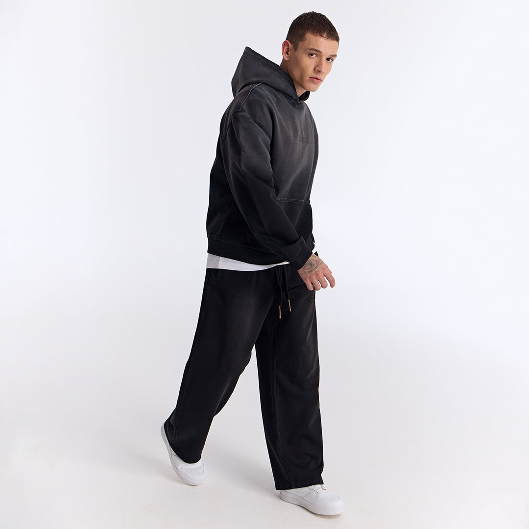 Sun Fade Siyah Kapüşonlu Boxy Fit Sweatshirt