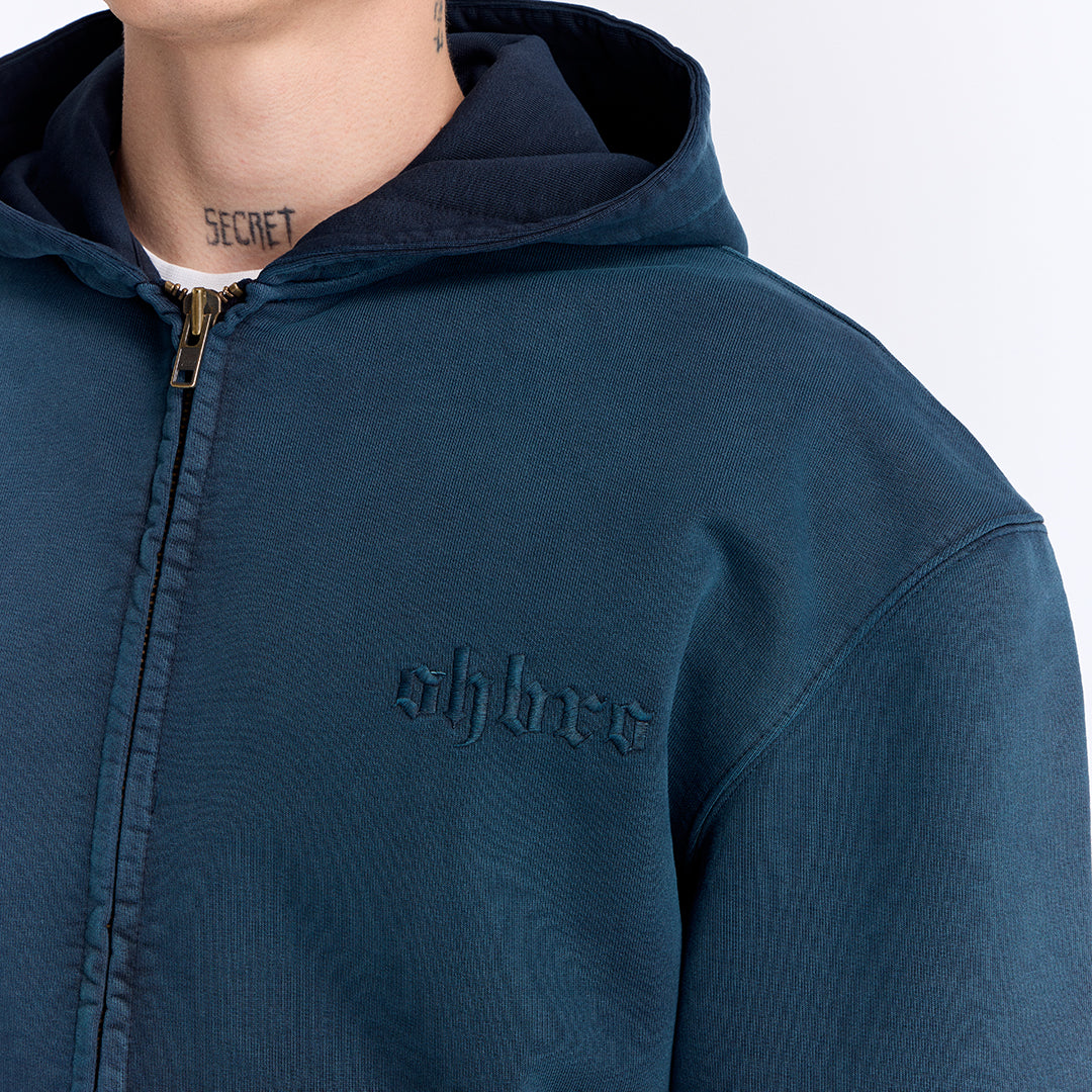 Sun Fade Lacivert Kapüşonlu Fermuarlı Boxy Fit Sweatshirt