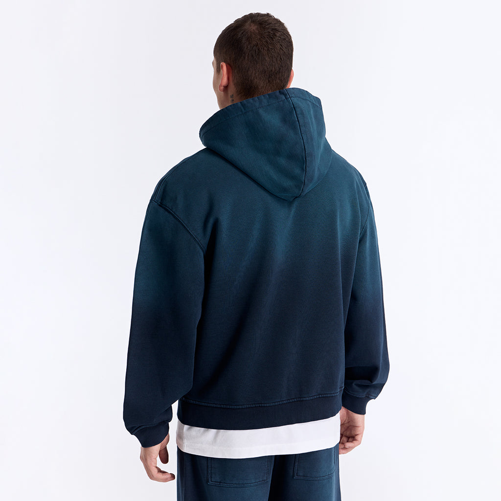 Sun Fade Lacivert Kapüşonlu Fermuarlı Boxy Fit Sweatshirt