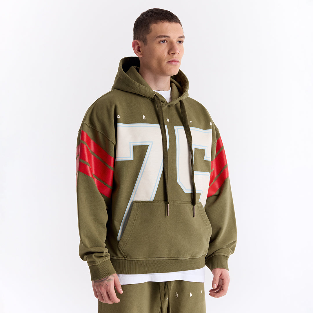 Haki 75 Baskılı Kapüşonlu Oversize Sweatshirt