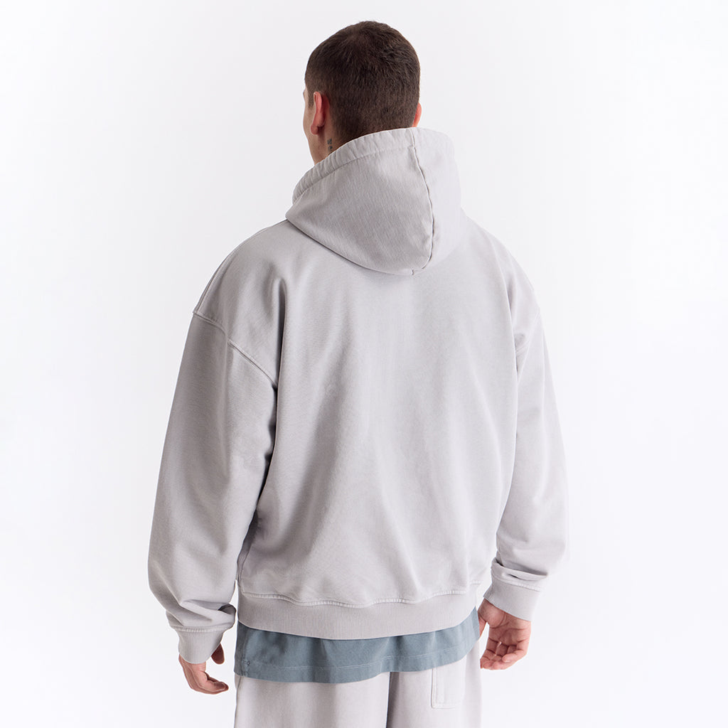 Gri Kolej Baskılı Kapüşonlu Fermuarlı Oversize Sweatshirt