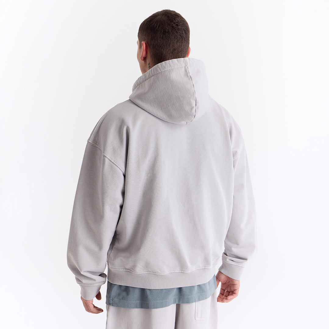 Gri Kolej Baskılı Kapüşonlu Fermuarlı Oversize Sweatshirt