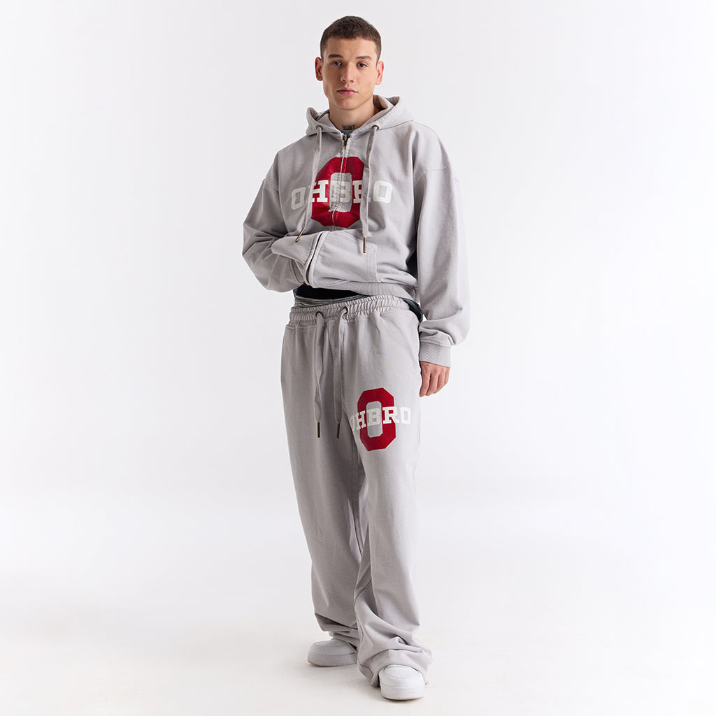 Gri Kolej Baskılı Kapüşonlu Fermuarlı Oversize Sweatshirt