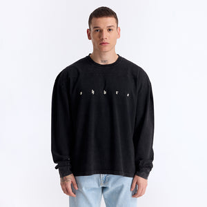 Siyah Yıkamalı Oversize Uzun Kollu Tişört