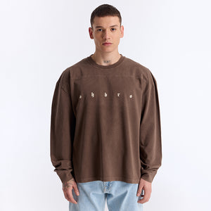 Kahverengi Yıkamalı Oversize Uzun Kollu Tişört